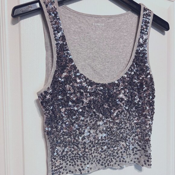 Express Sequin Tank Top-Cropped-Size Small-Gray & Black-Sparkle-Dance-Spring - Picture 3 of 11